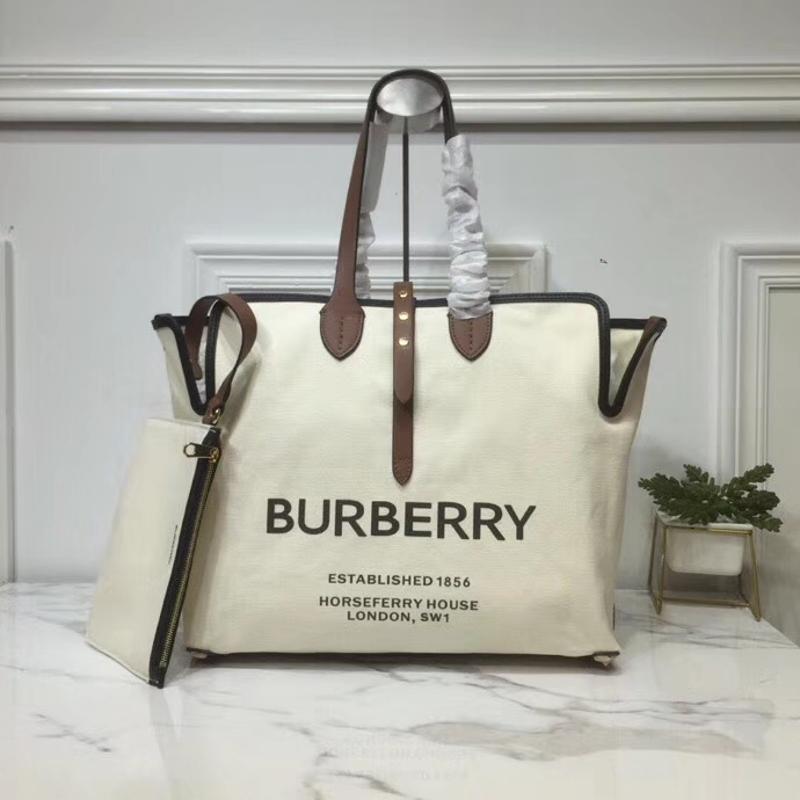 Burberry Handbags 80105881 Canvas White Coffee Skin (1)